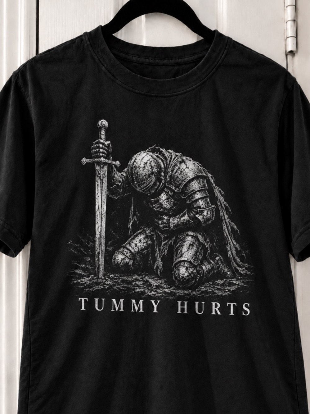 Tummy Hurts With Knight Black Graphic T-Shirt - Picture 2 of 3
